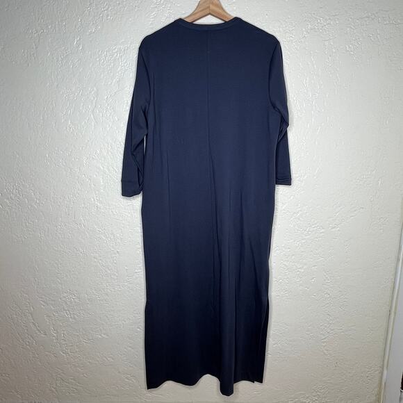 Haven Women's Gray Polished Lounge Split-Neck Dress Elbow Sleeve Size Medium - Picture 3 of 5